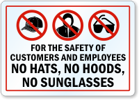 No Hats Hoods or Sunglasses Label