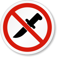 No Knife Allowed ISO Prohibition Safety Symbol Label