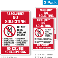 No Soliciting No Excuses No Exceptions Label Set