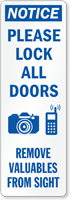 Notice Remove Valuables From Sight Back Of Sign Decal