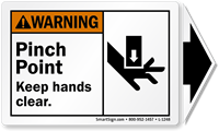 Pinch Point ANSI Warning Label with Detachable Arrow