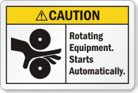 Rotating Equipment Starts Automatically ANSI Caution Label