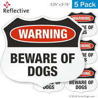 Warning Beware Of Dogs Shield Label Set