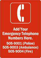 Custom Emergency Telephone Numbers Sign