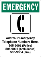 Custom Emergency Telephone Numbers Sign