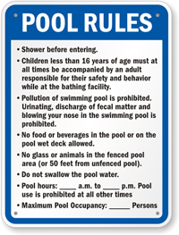 Custom Pool Rules Sign for New York