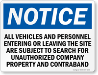 All Vehicles And Personnel Subject To Search Sign