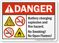 Battery Charging Explosion Hazard ANSI Danger Sign