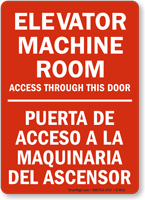 Elevator Machine Room Access Door Bilingual Sign