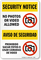 No Photos Video Allowed Security Notice Bilingual Sign