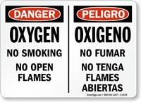 Bilingual Danger Oxygen No Smoking Flames Sign