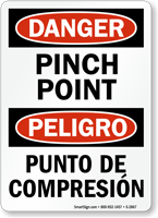 Bilingual Pinch Point OSHA Danger Sign