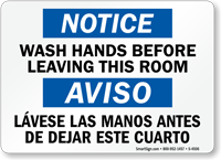 Bilingual Notice Wash Hands Before Leaving Sign