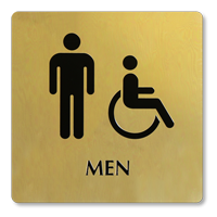 Brass Men Restroom Sign with Male and Accessible Symbols