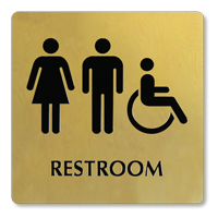 Brass Unisex Restroom Sign Men Women Accessible Symbols