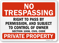 California Private Property No Trespassing Sign