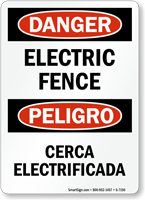 Danger Electric Fence Cerca Electrificada Sign