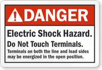 Danger Electric Shock Hazard Do Not Touch Terminals Label