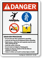 Danger Grain Bin Procedure Sign