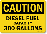 Gallons Diesel Fuel Capacity Sign