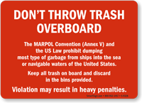 Don't Throw Trash Overboard MARPOL Convention (Annex V) Placard