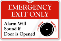 Emergency Exit Only Alarm Will Sound Sign