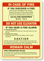 In Case Of Fire Don't Use Elevator Sign