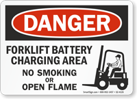 Forklift Battery Charging Area No Smoking Danger Sign