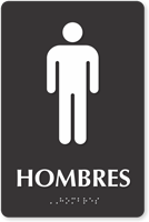 Hombres Spanish Tactile Touch Braille Restroom Sign