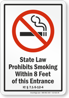 Indiana Prohibits Smoking Within 8 Feet Of Entrance Sign