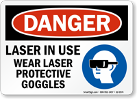Laser In Use Wear Protective Goggles Danger Sign
