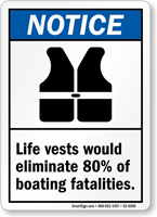 Life Vests Eliminate 80% Of Boating Fatalities Sign