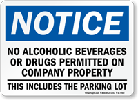 Notice No Alcoholic Beverages Permitted Sign
