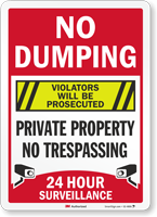 No Dumping Violators Prosecuted Surveillance Sign