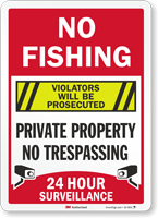 No Fishing Violators Prosecuted Surveillance Sign