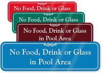 No Food, Drink, Glass in Pool Area Sign