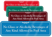 No Glass, Alcoholic Beverages In Pool Area Sign