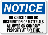 No Solicitation or Distribution of Materials Sign