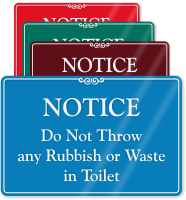 Don't Throw Waste In Toilet ShowCase Wall Sign