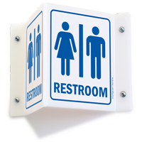 Projecting Unisex Restrooms Sign