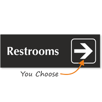 Restrooms Engraved Arrow Sign