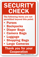 Items Are Not Permitted Beyond This Point Sign