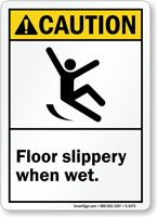 Caution (ANSI) Floor Slippery When Wet Sign