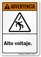 Spanish ANSI Advertencia Alto Voltaje Sign High Voltage