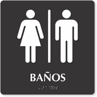 Banos Spanish Braille Sign with Male Female Pictogram