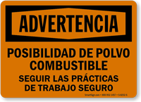 Spanish Advertencia Posibilidad De Polvo Combustible Sign