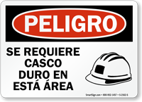 Spanish Peligro Se Requiere Casco Duro Sign