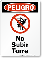 Spanish Peligro No Subir Torre Sign