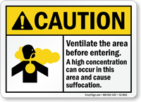 Ventilate Before Entering High Concentration Cause Suffocation Sign