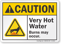 Very Hot Water Burns May Occur ANSI Caution Sign